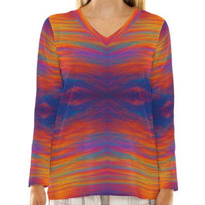 Women's Loose V-Neck T-Shirt With Long Sleeve