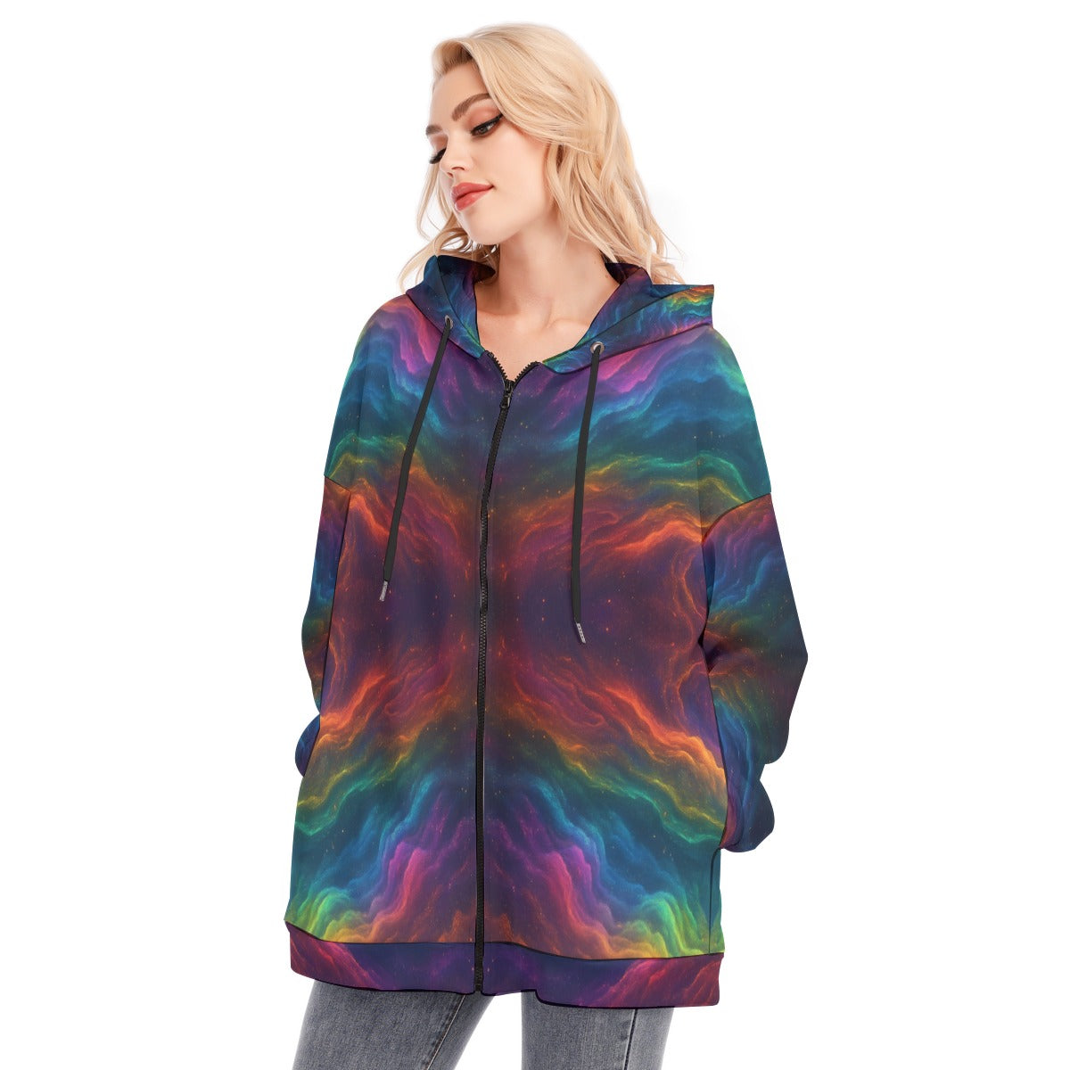 Women's Long Hoodie With Zipper Closure