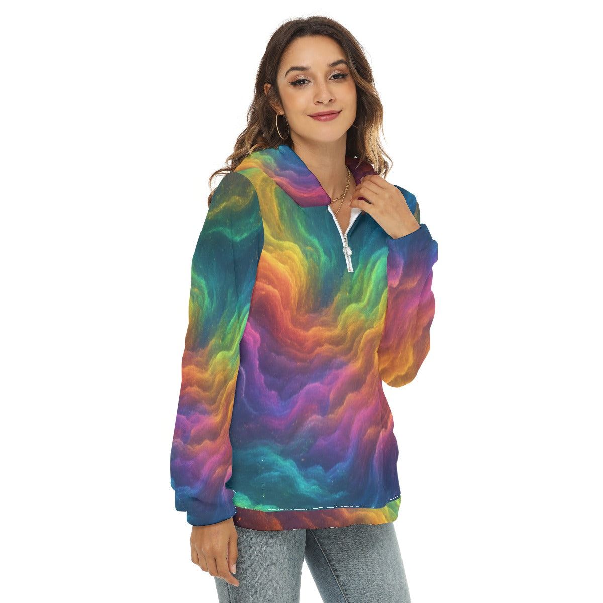 Women's Borg Fleece Hoodie With Half Zip