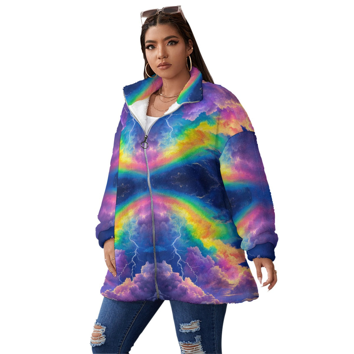 Unisex Borg Fleece Stand-up Collar Coat With Zipper Closure(Plus Size)