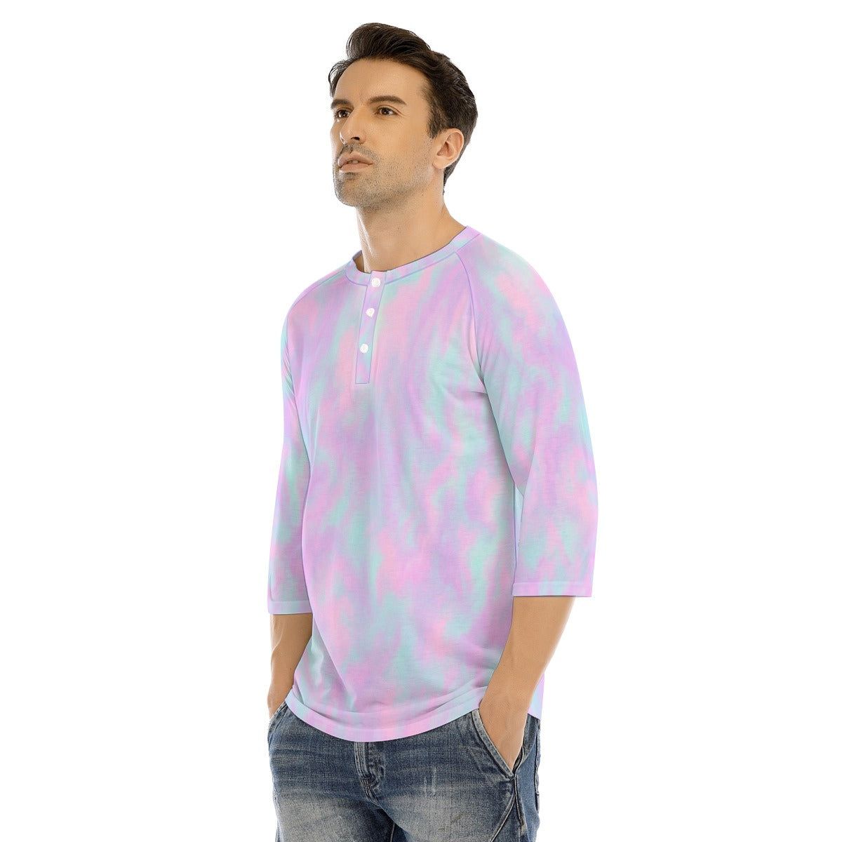 Men's Bracelet Sleeve T-shirt With Button Closure - view 3