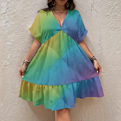 Unisex Women’s Floral V-Neck Short Sleeve Dress