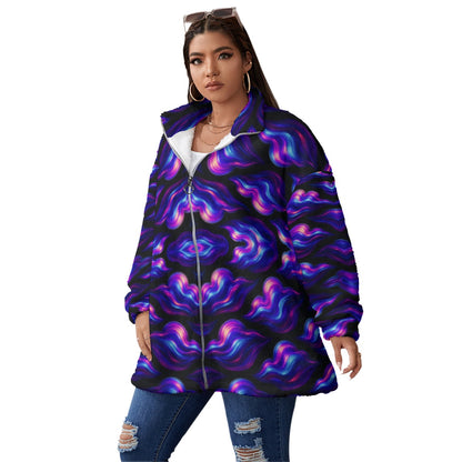 Unisex Borg Fleece Stand-up Collar Coat With Zipper Closure(Plus Size)