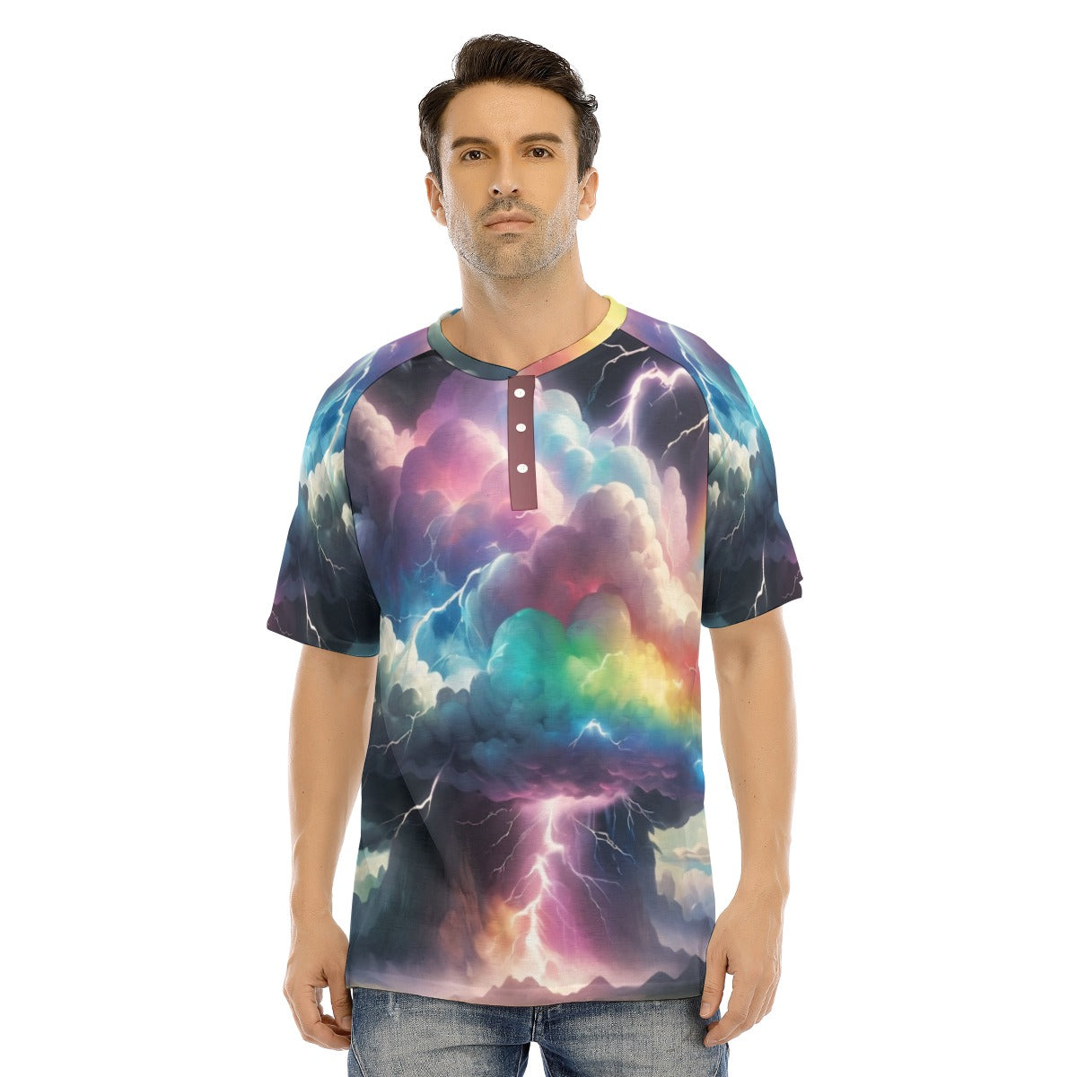 Men's Raglan Sleeve T-shirt With Button Closure