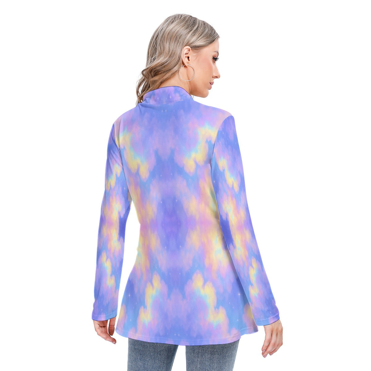 Women's Long-sleeved Heap-neck Slim Casual Tunic Blouse