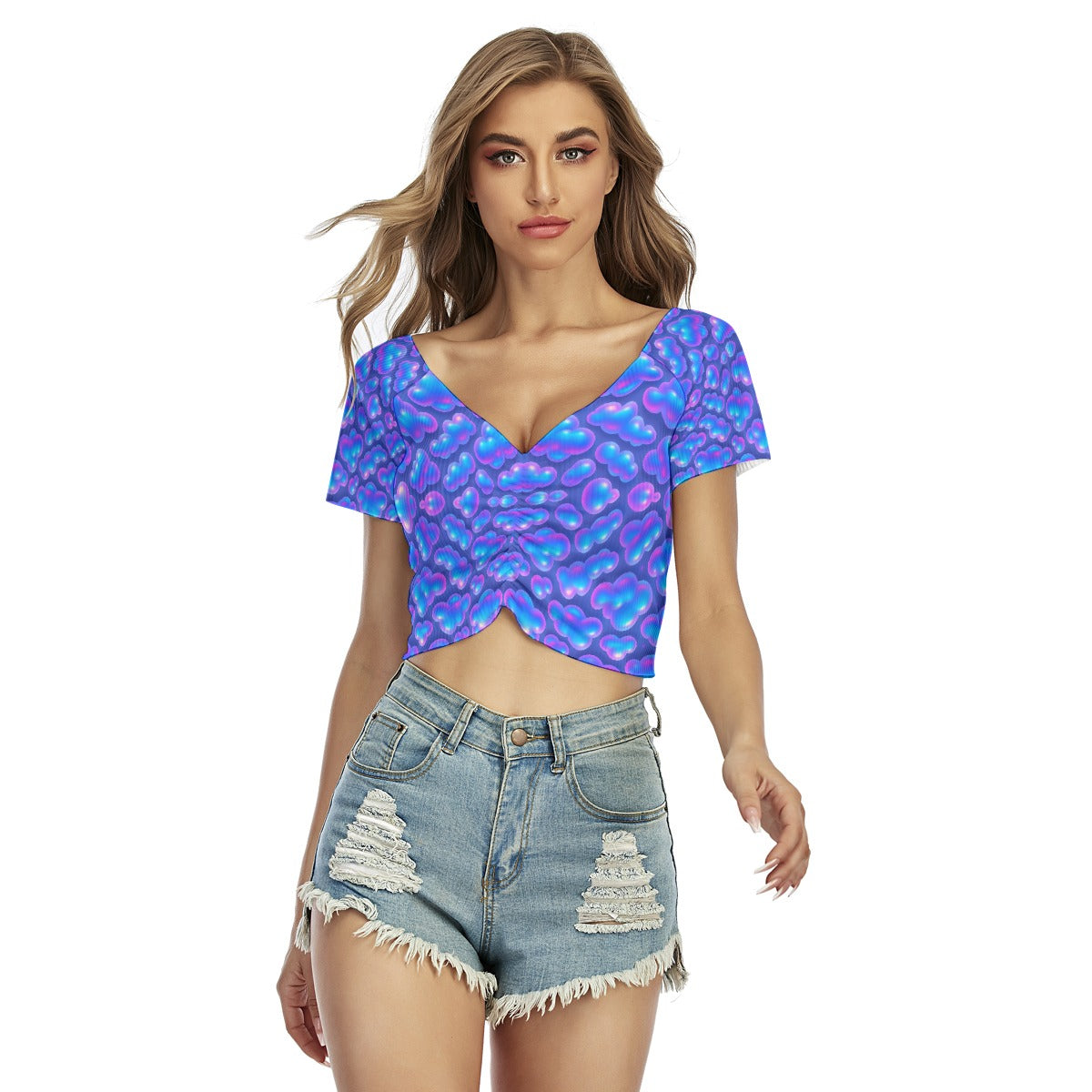 Women's Raglan Drawstring Front Crop Tee