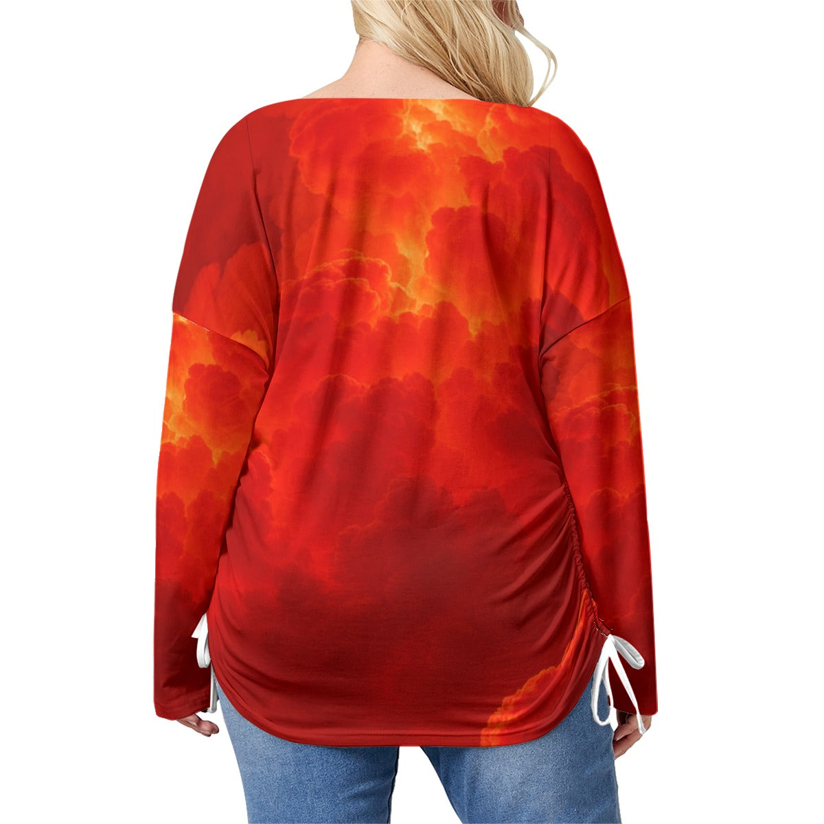 Unisex Women’s V-neck T-shirt With Side Drawstring(Plus Size)