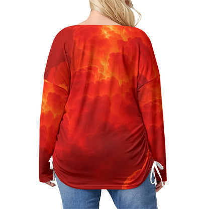 Unisex Women’s V-neck T-shirt With Side Drawstring(Plus Size)