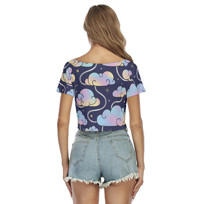 Women's Raglan Drawstring Front Crop Tee