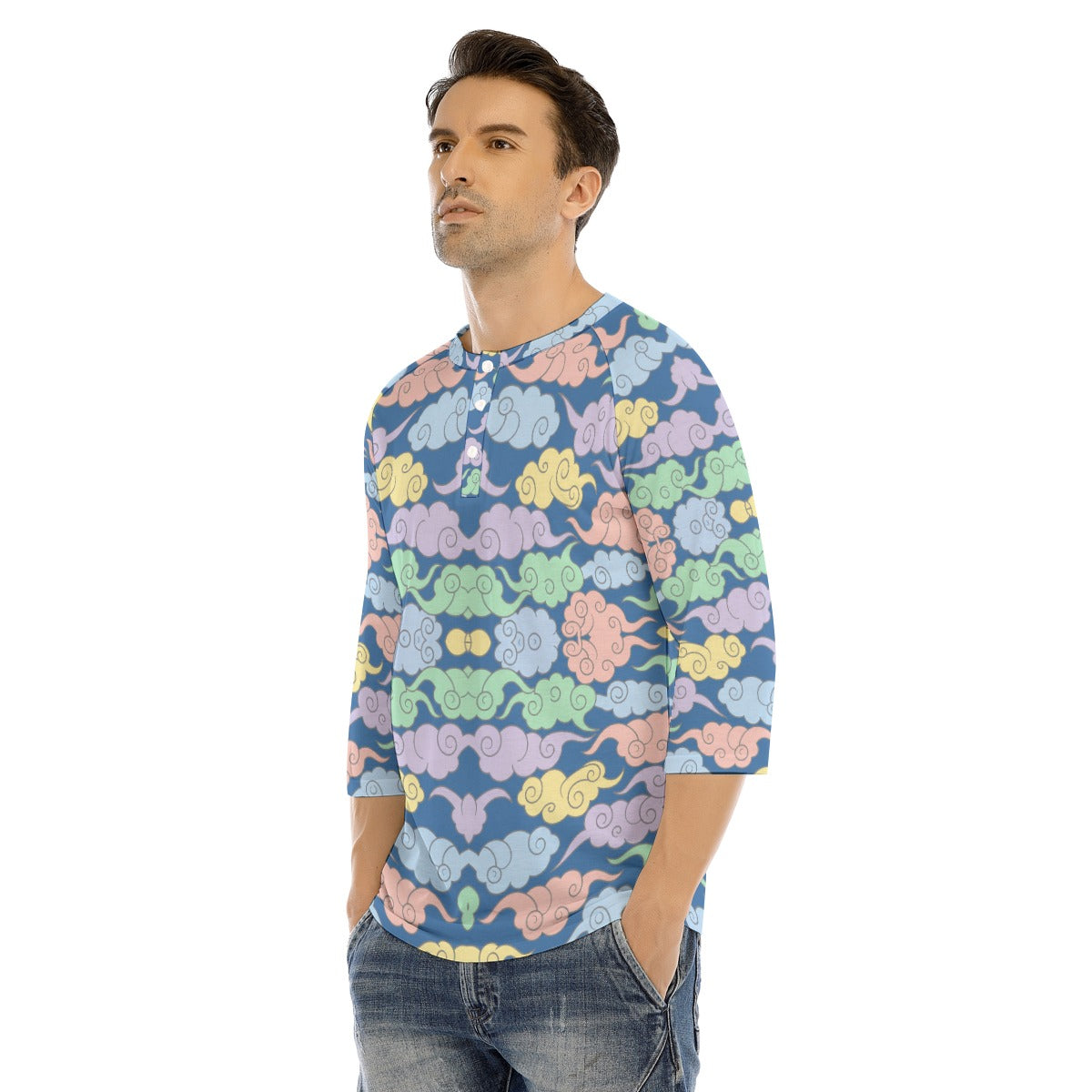 Men's Bracelet Sleeve T-shirt With Button Closure - view 3
