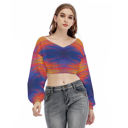 Women's V-neck Long Sleeve Cropped Sweatshirt