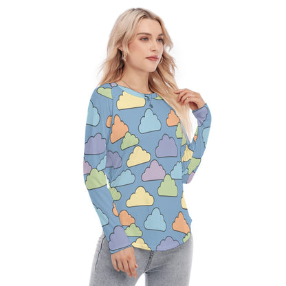 Women's Raglan Sleeves U-Shaped Hem Long Sleeves Blouse