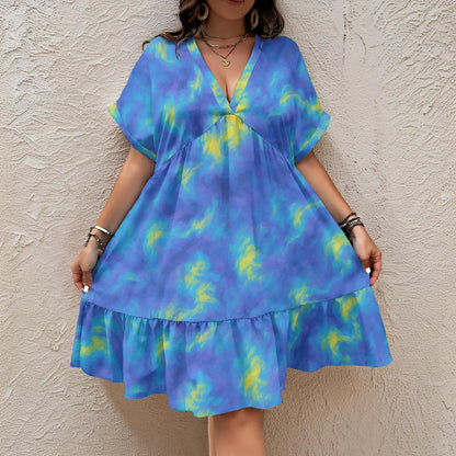 Unisex Women’s Floral V-Neck Short Sleeve Dress