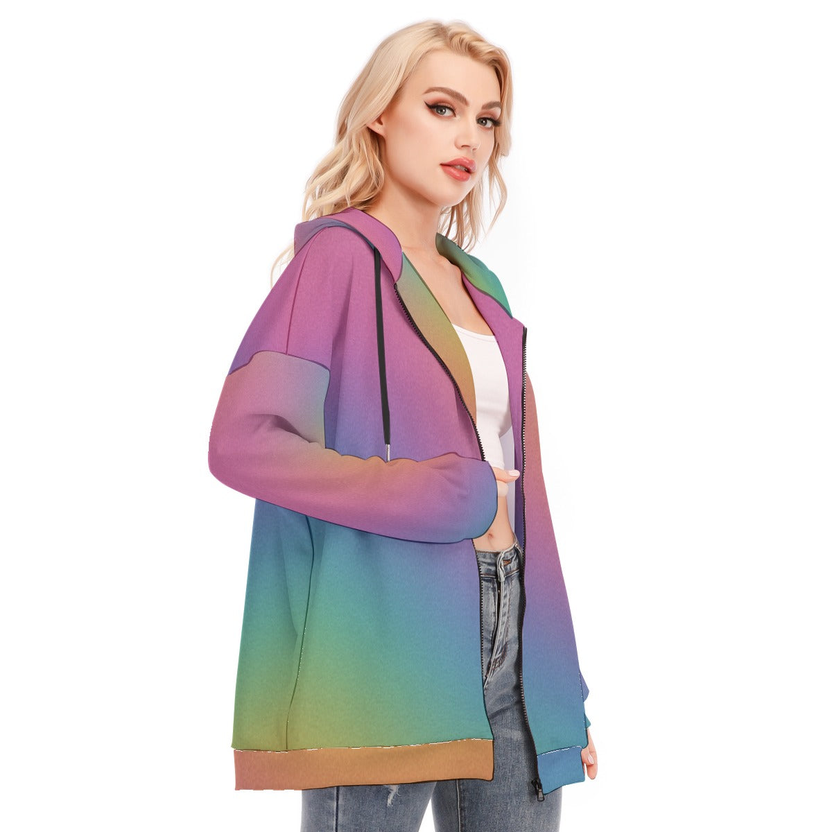 Women's Long Hoodie With Zipper Closure