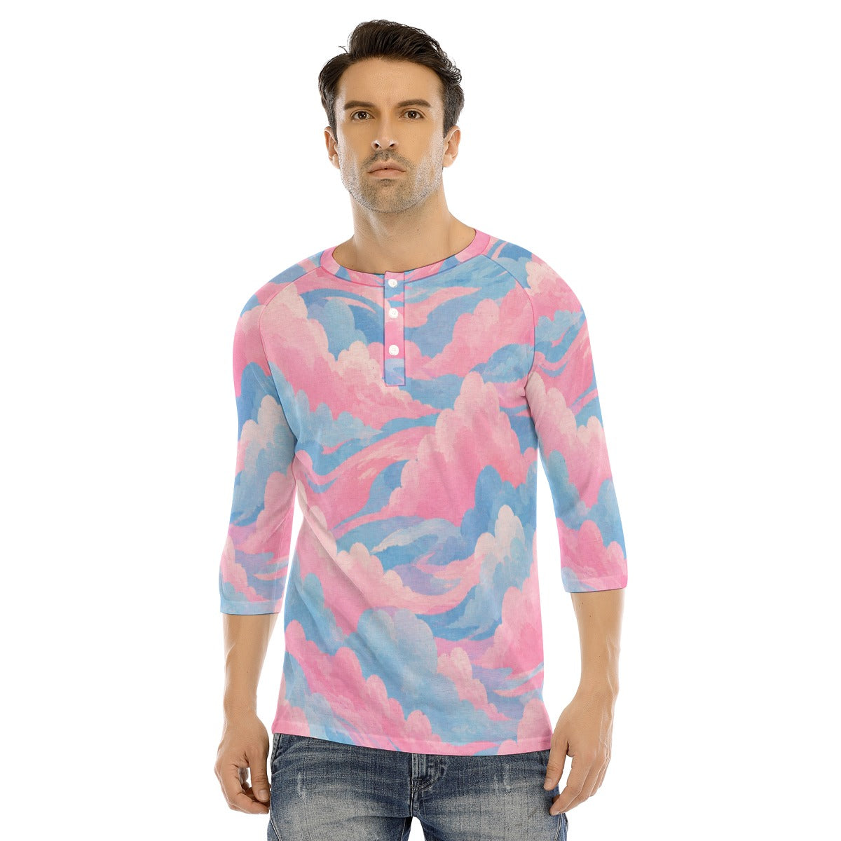 Men's Bracelet Sleeve T-shirt With Button Closure - view 1