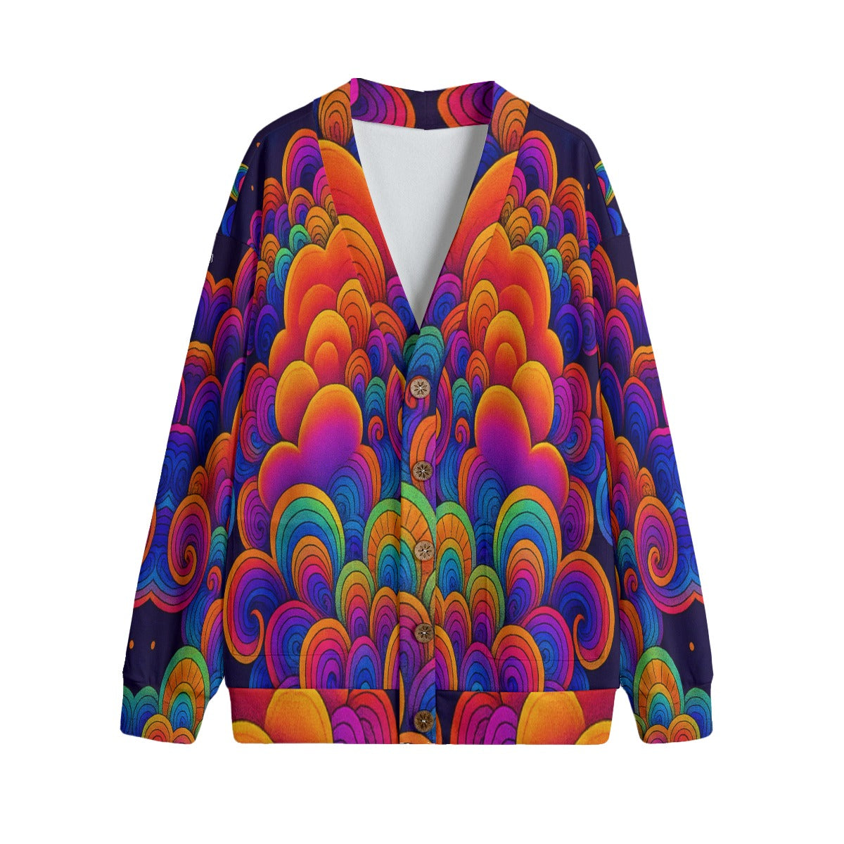 Unisex V-neck Knitted Fleece Cardigan With Button Closure