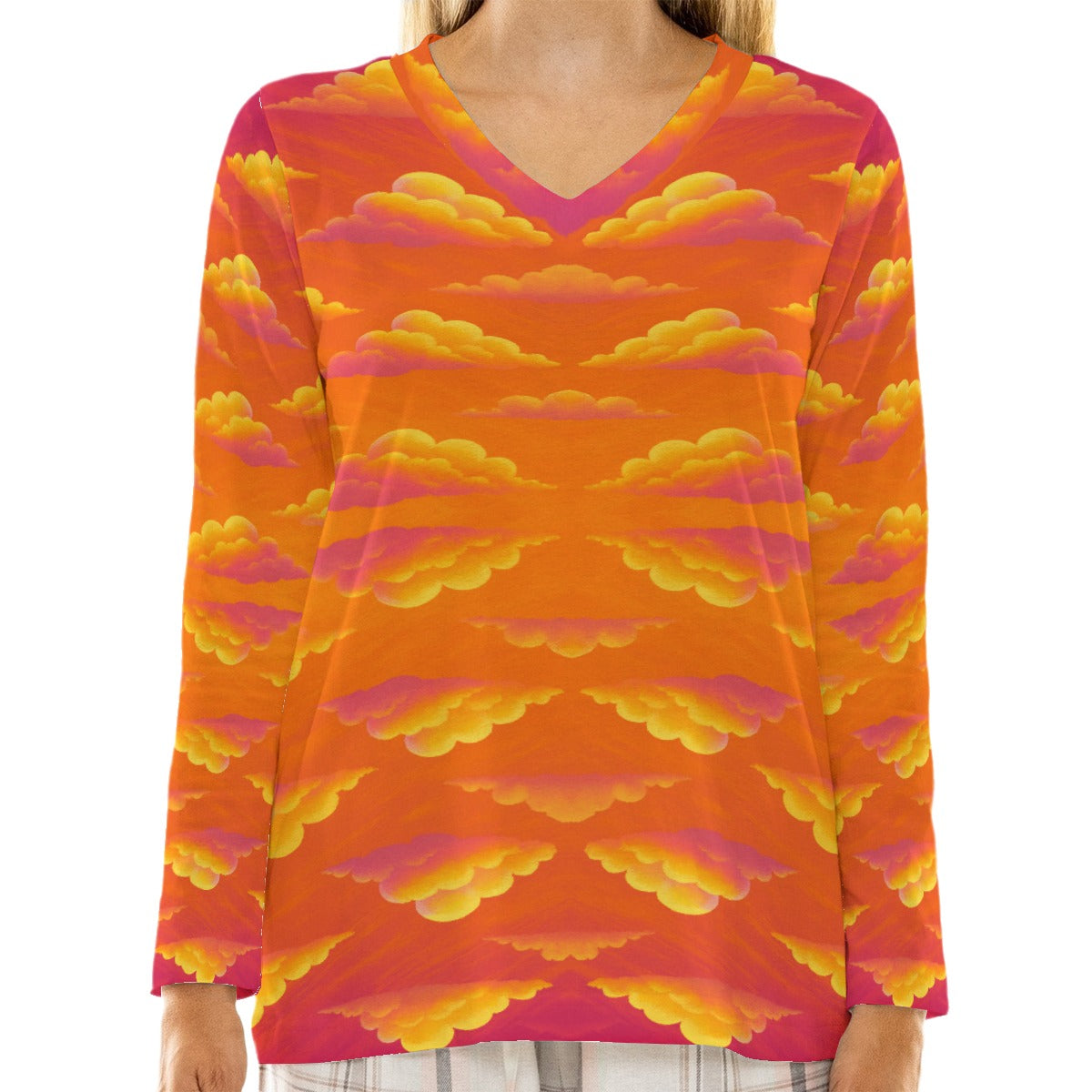 Women's Loose V-Neck T-Shirt With Long Sleeve