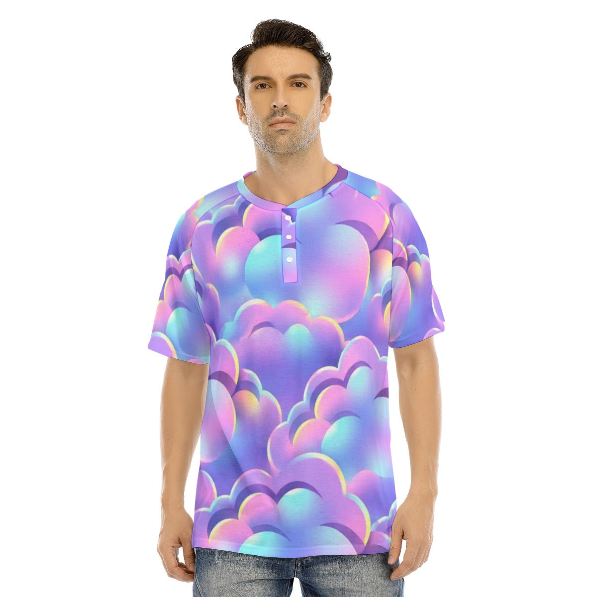 Men's Raglan Sleeve T-shirt With Button Closure