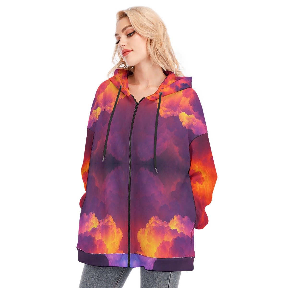 Women's Long Hoodie With Zipper Closure