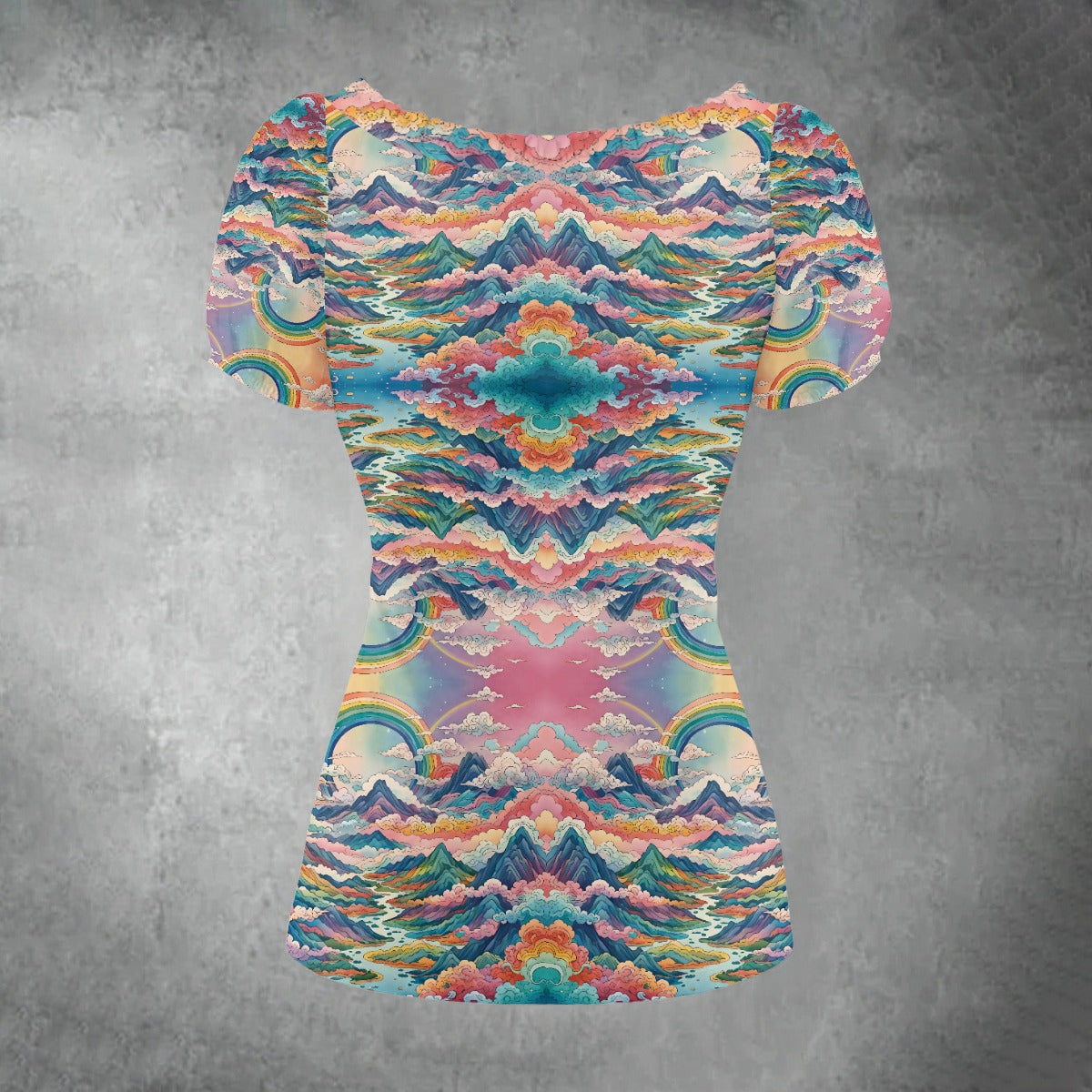 All-over print Women's Puff Sleeve Pleated Shirt