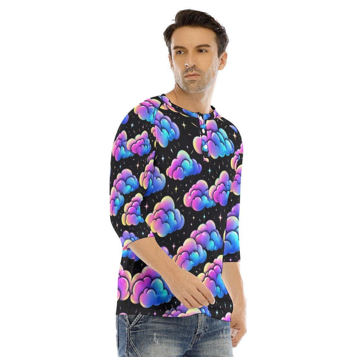 Men's Bracelet Sleeve T-shirt With Button Closure - view 2