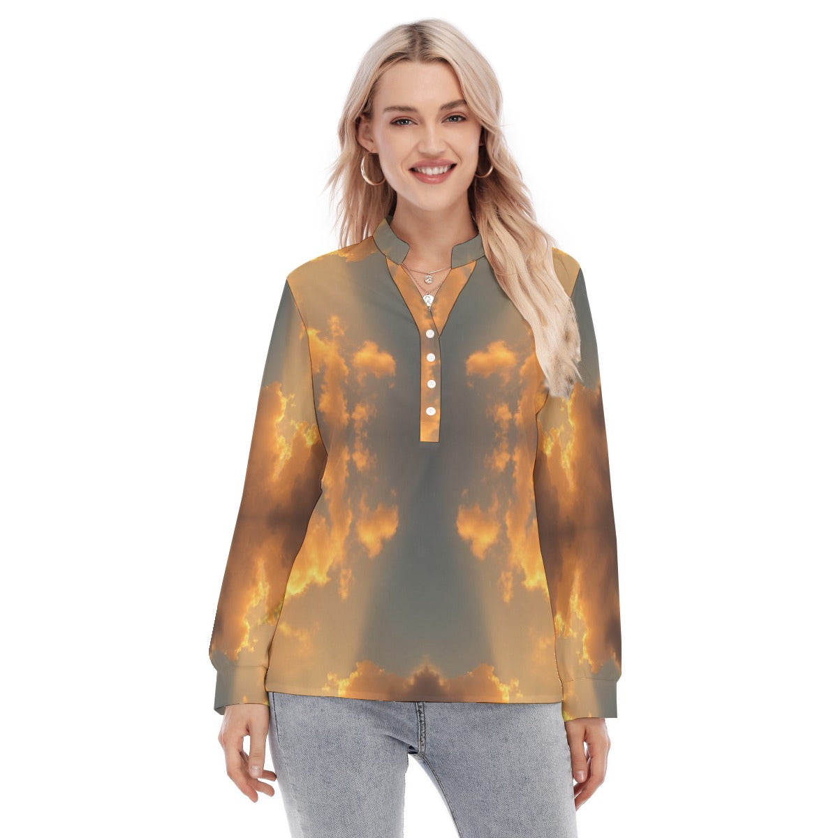 Women's Long Sleeve Blouse With Button Closure