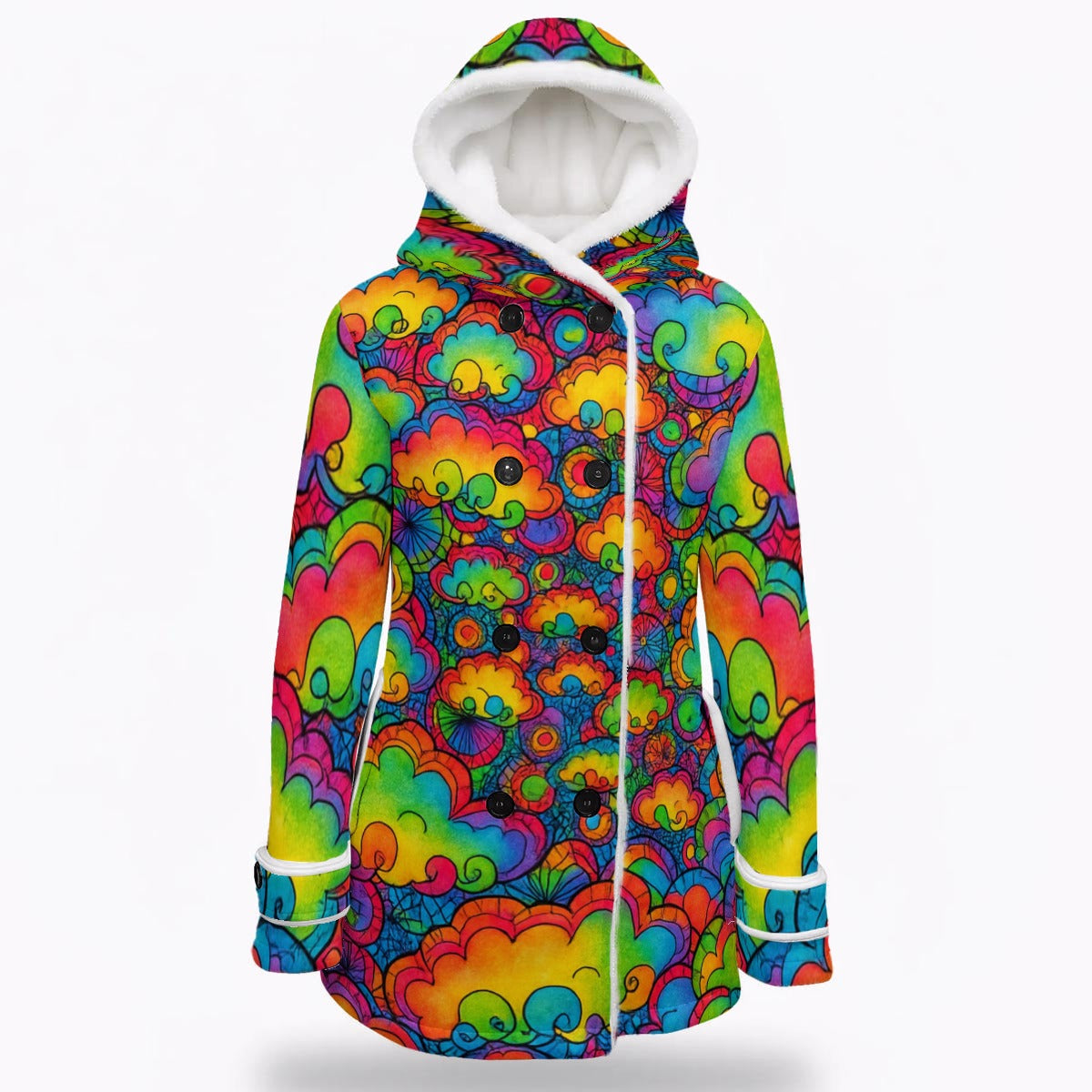 Women's Hooded Double-Breasted Winter Coat With Fleece