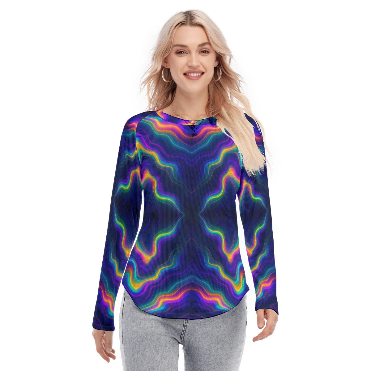 Women's Raglan Sleeves U-Shaped Hem Long Sleeves Blouse