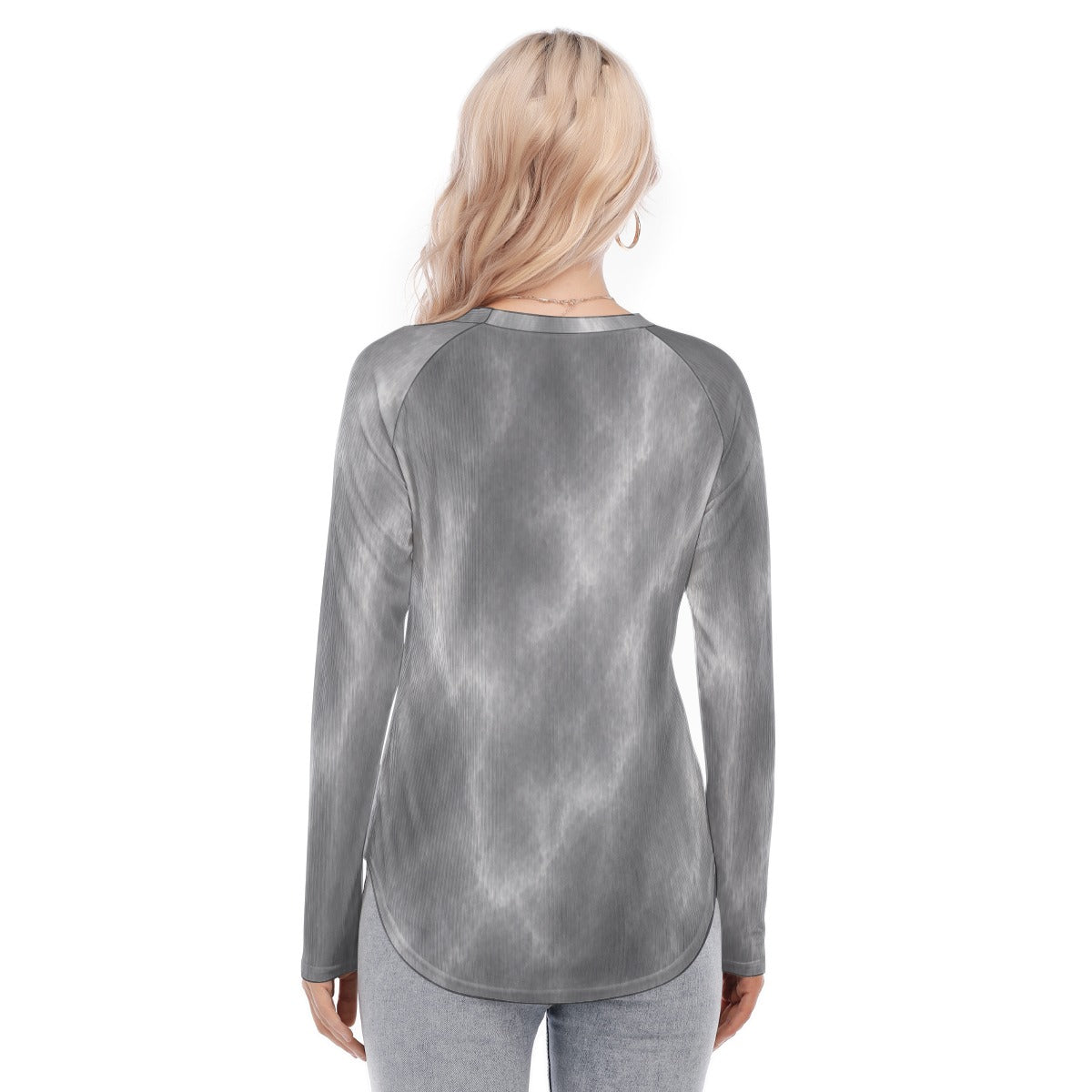 Women's Raglan Sleeves U-Shaped Hem Long Sleeves Blouse