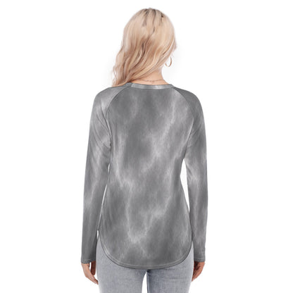 Women's Raglan Sleeves U-Shaped Hem Long Sleeves Blouse