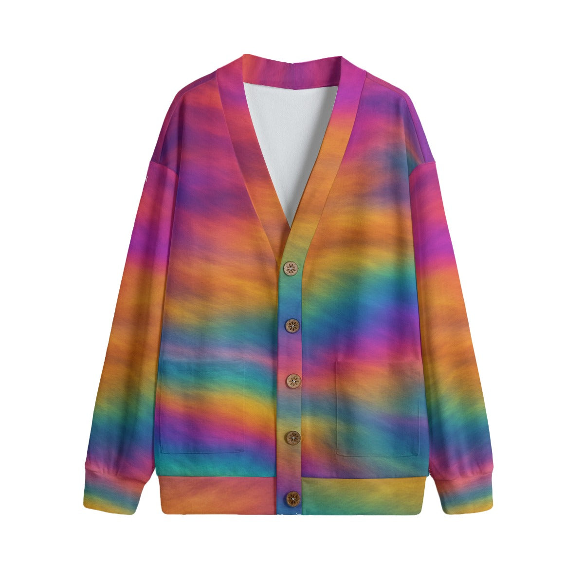 Unisex V-neck Knitted Fleece Cardigan With Button Closure