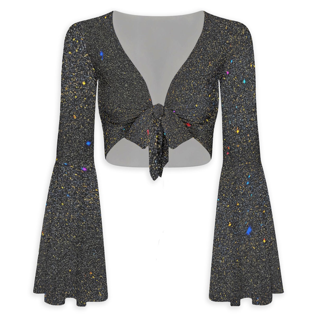 Women's Elegant Flared Sleeve Tie-Front Crop Top