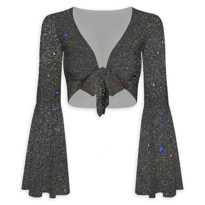 Women's Elegant Flared Sleeve Tie-Front Crop Top