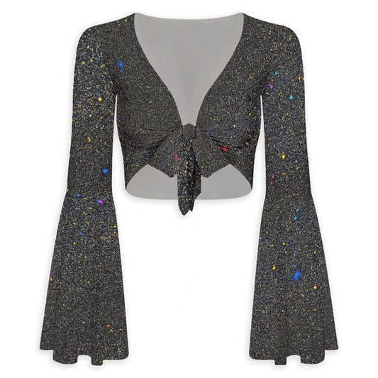 Women's Elegant Flared Sleeve Tie-Front Crop Top