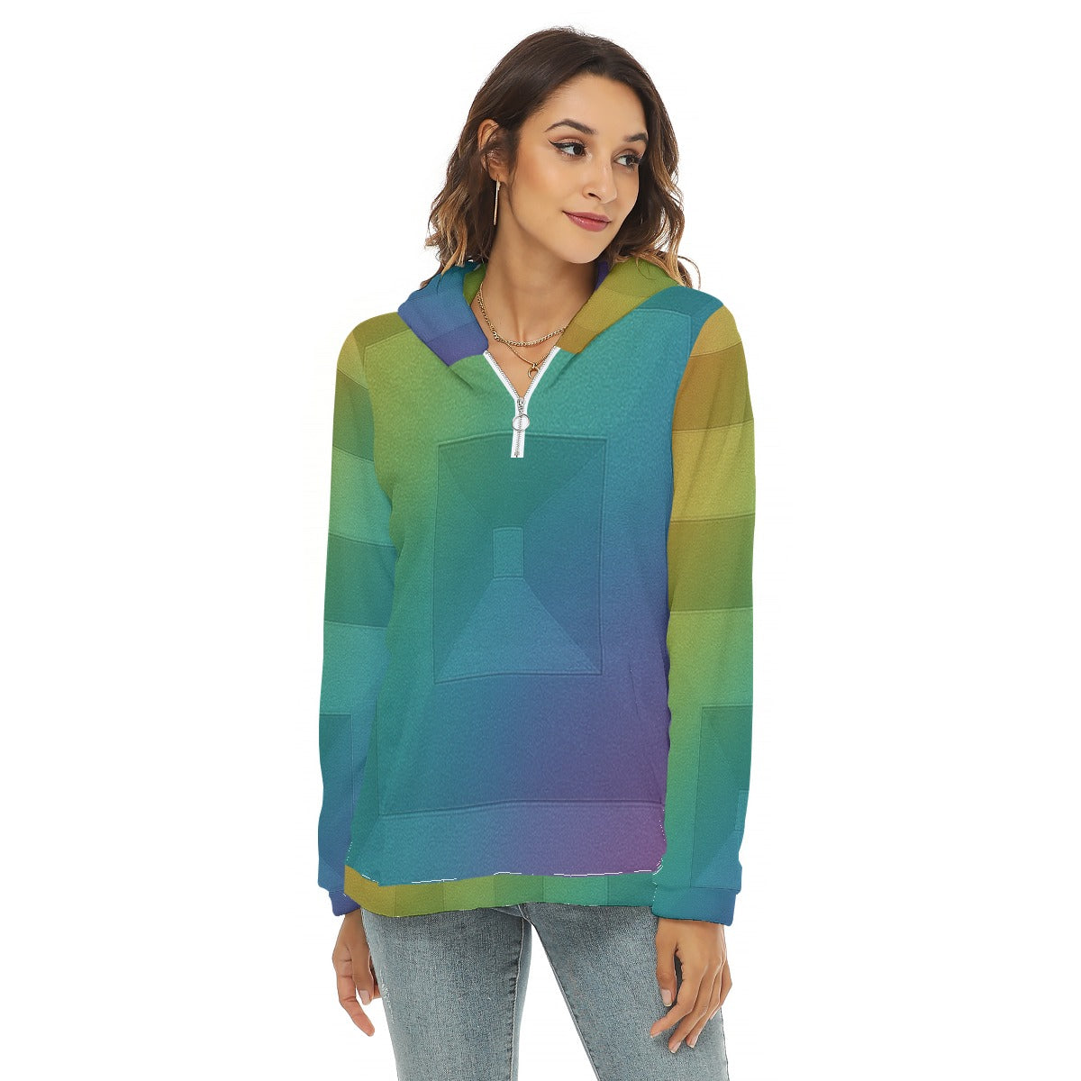 Women's Borg Fleece Hoodie With Half Zip