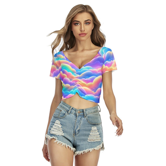 Women's Raglan Drawstring Front Crop Tee
