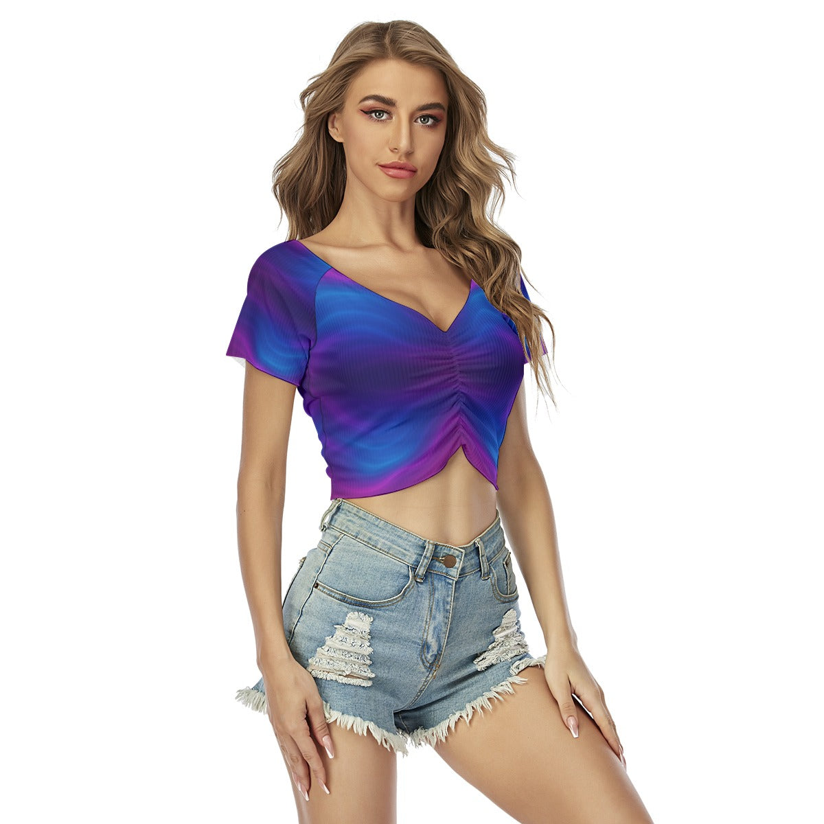 Women's Raglan Drawstring Front Crop Tee