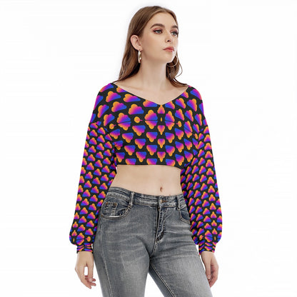 Women's V-neck Long Sleeve Cropped Sweatshirt