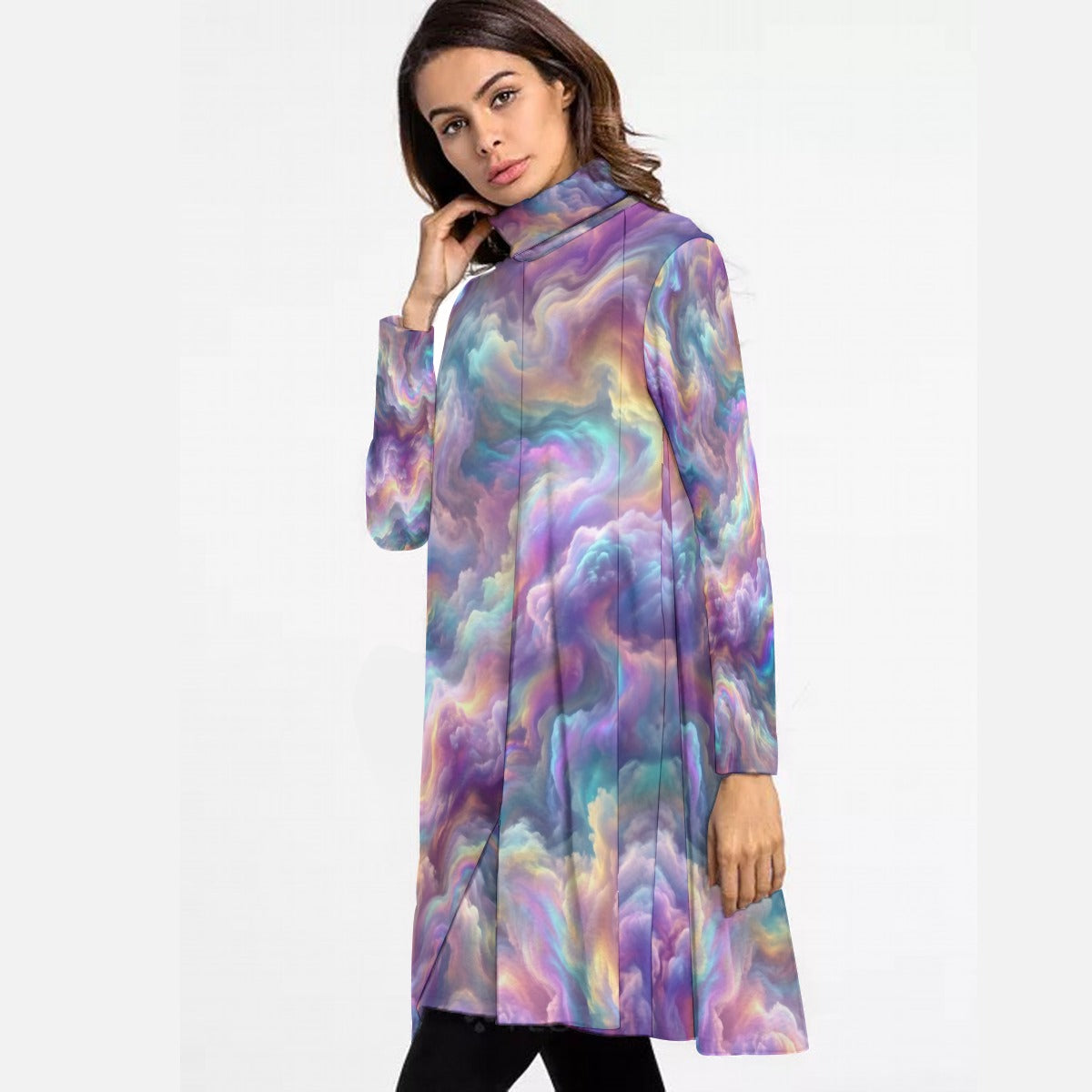 Women's High Neck Dress With Long Sleeve