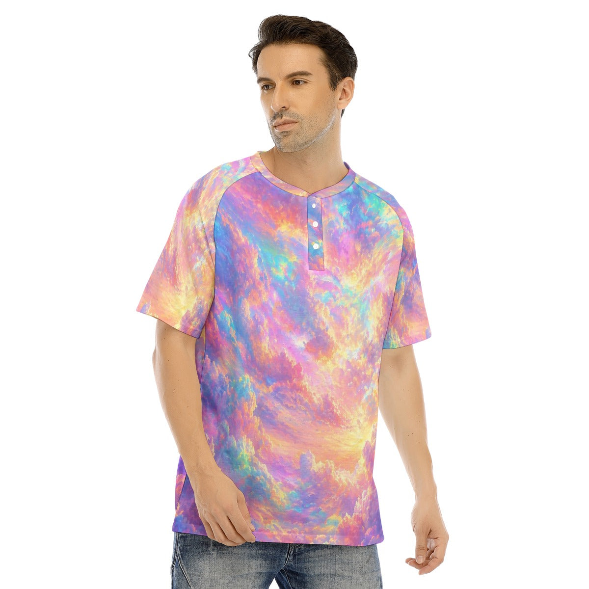Men's Raglan Sleeve T-shirt With Button Closure