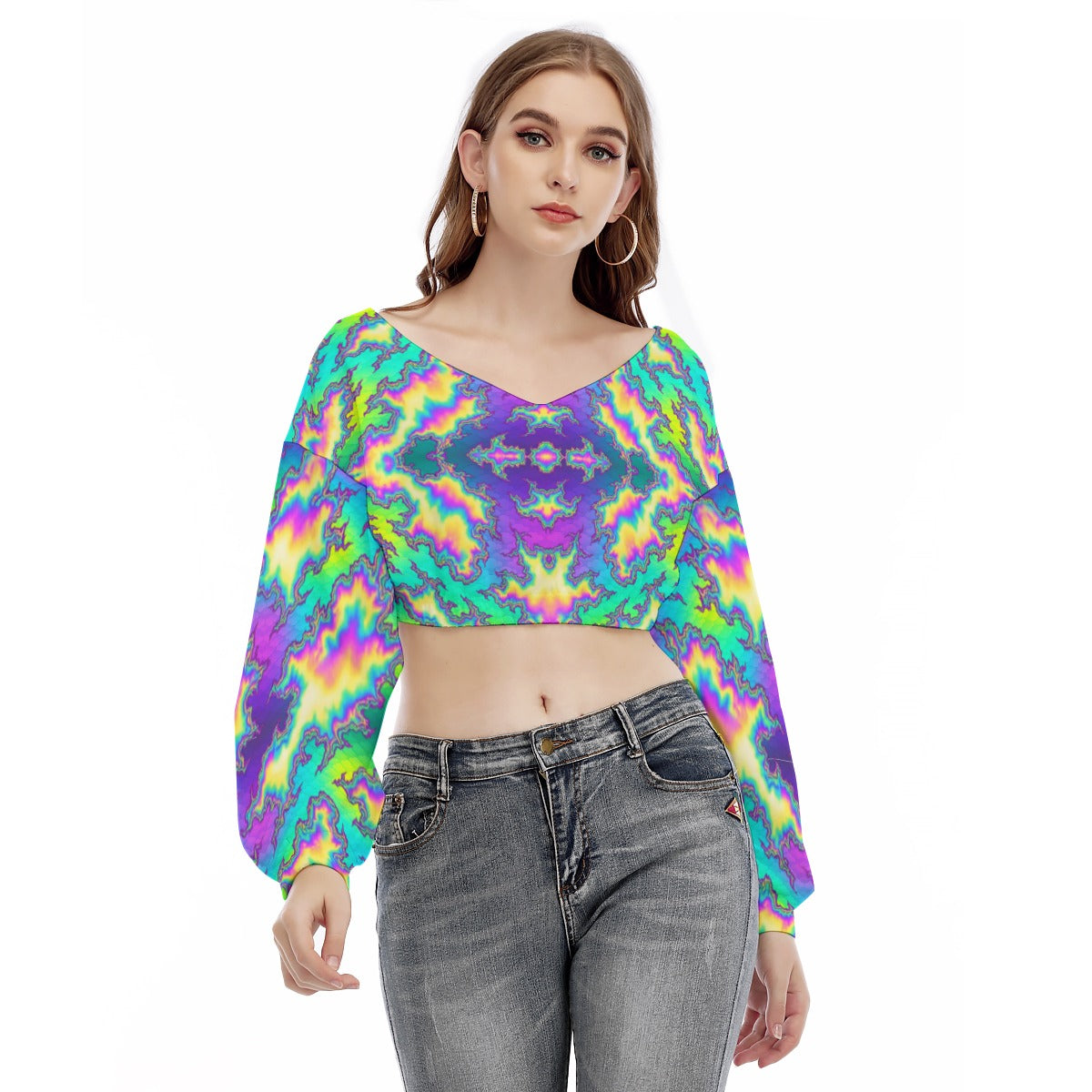 Women's V-neck Long Sleeve Cropped Sweatshirt