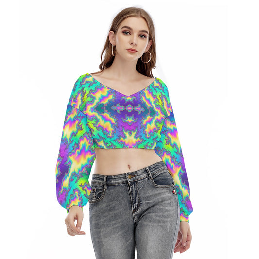 Women's V-neck Long Sleeve Cropped Sweatshirt