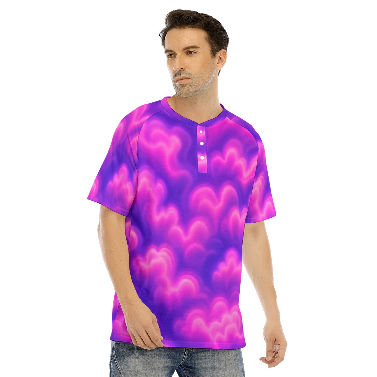 Men's Raglan Sleeve T-shirt With Button Closure