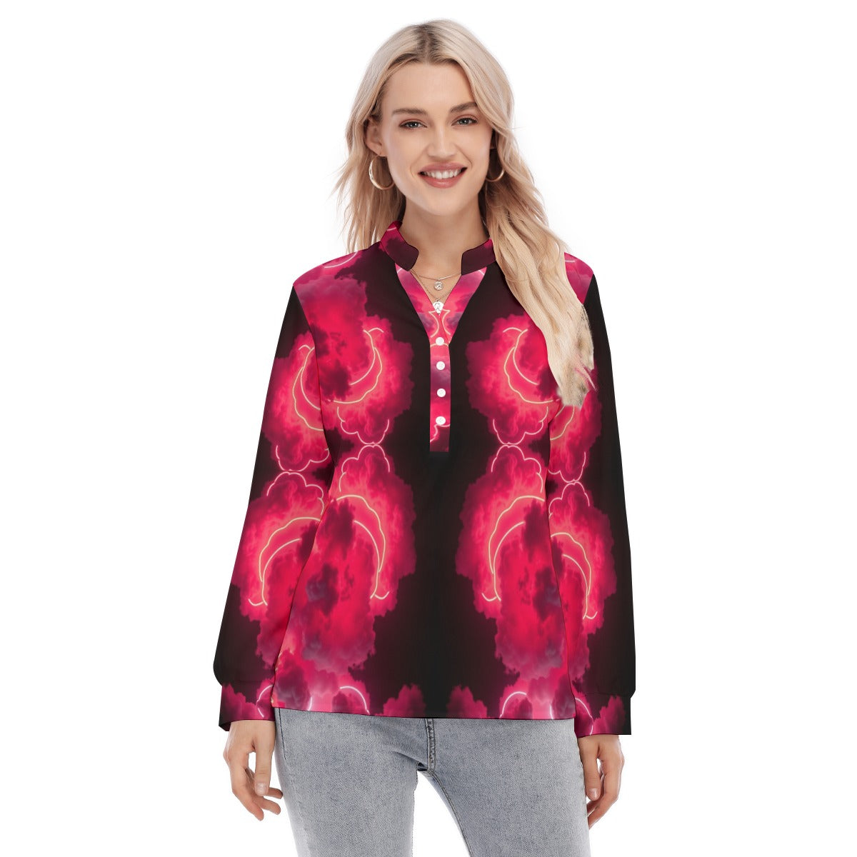 Women's Long Sleeve Blouse With Button Closure