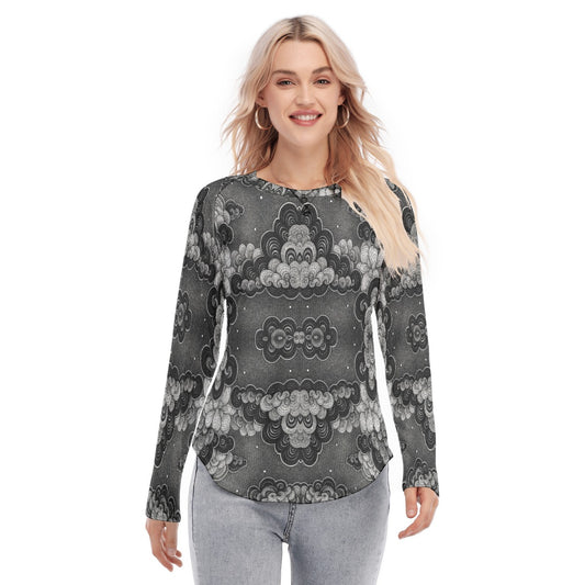 Women's Raglan Sleeves U-Shaped Hem Long Sleeves Blouse