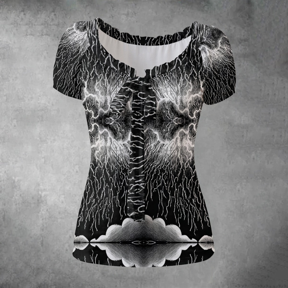 All-over print Women's Puff Sleeve Pleated Shirt