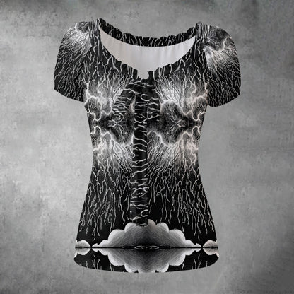 All-over print Women's Puff Sleeve Pleated Shirt