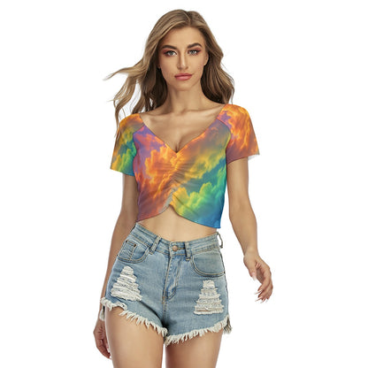 Women's Raglan Drawstring Front Crop Tee