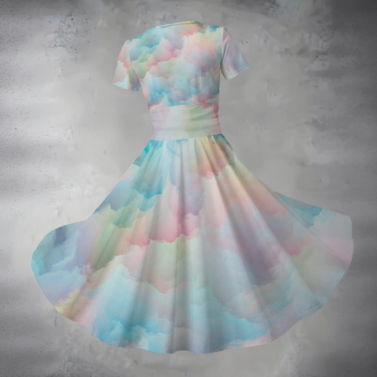 All-over Print Women's Short Sleeve V Neck Midi Dress