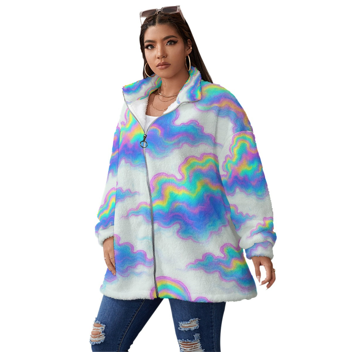 Unisex Borg Fleece Stand-up Collar Coat With Zipper Closure(Plus Size)